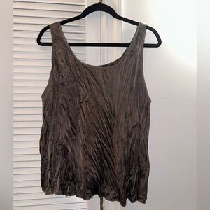 Eileen Fisher Shimmering chocolate Brown Crinkled Silk Tank Top